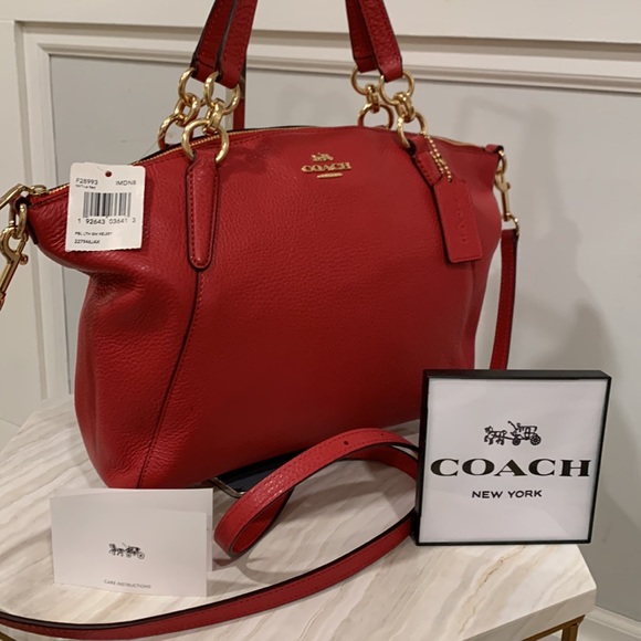 Coach Handbags - Coach Kelsey Pebbled Leather Red Satchel Bag NWT